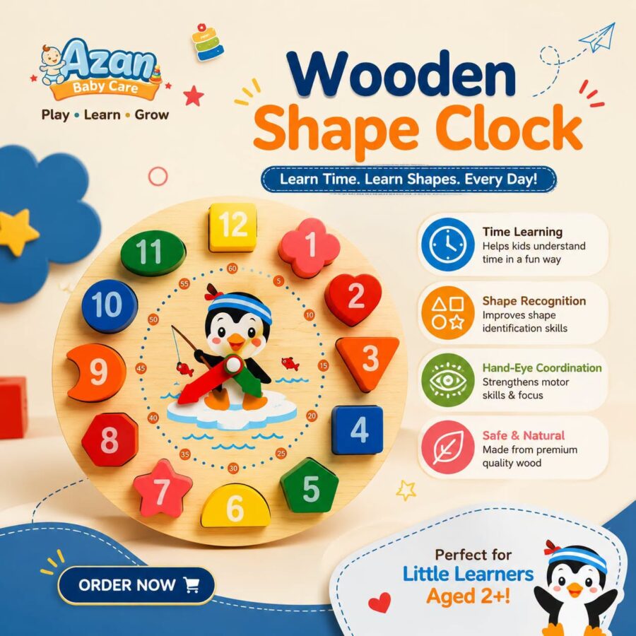 Clock with shape sorting and Lacing blocks