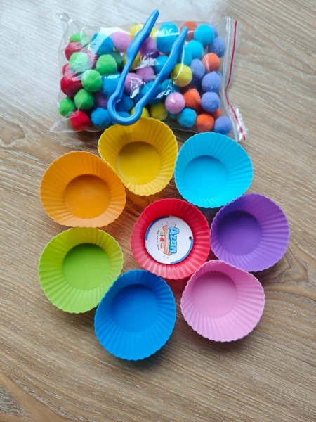Color Sorting with Pompom Ball, Cup & Clip – Combo Set